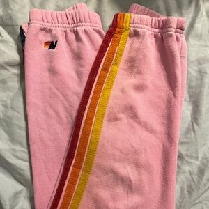 Aviator Nation Kid’s (Size 10) 5 Stripe Sweatpants - Neon Pink